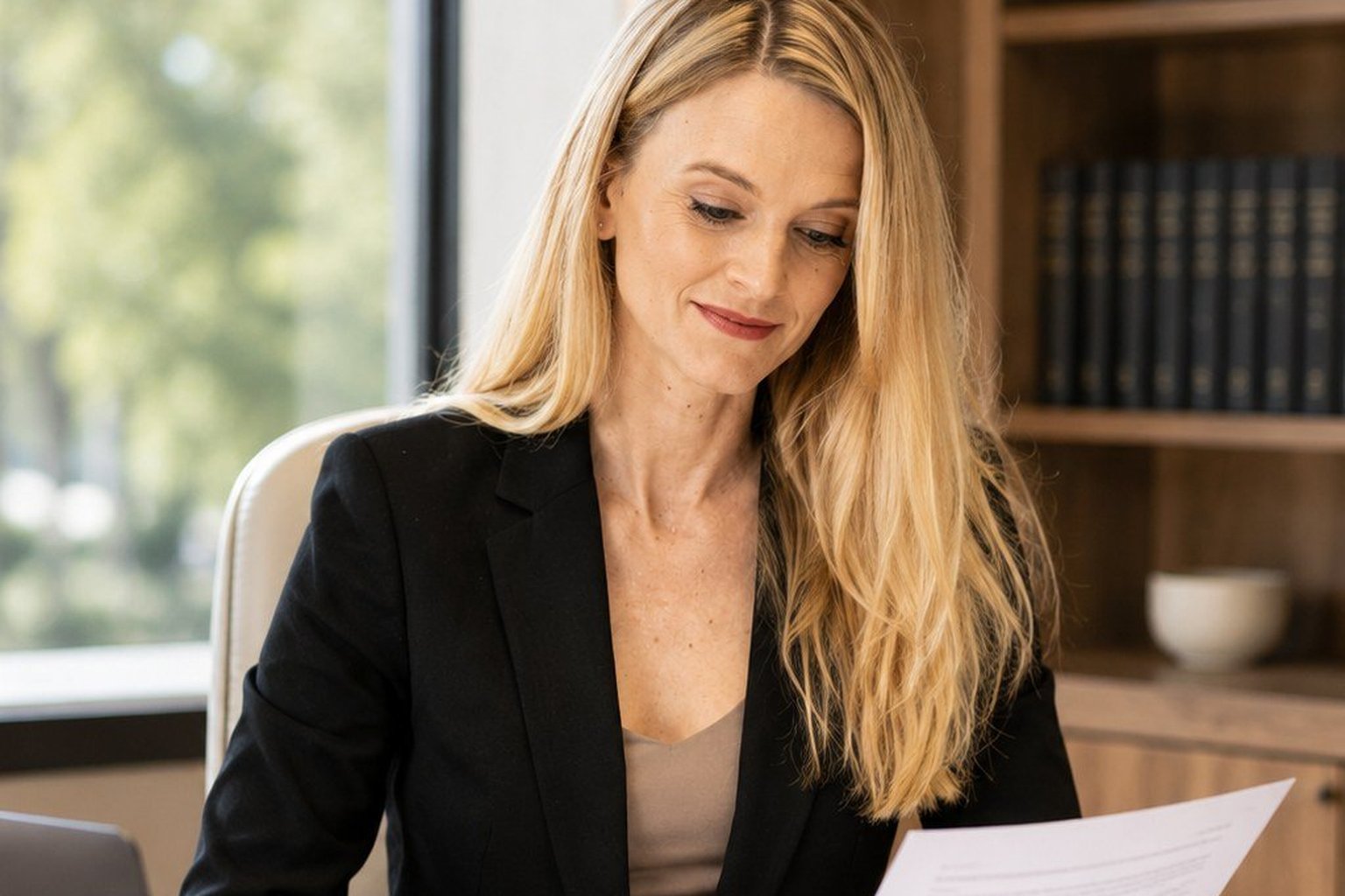 Amber Russell reviewing a mediation statement